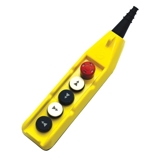 [PL05D4-E] Two Speed Crane Pendant, 5 Button Pendant Station, 4 2-Speed Bidirectional Buttons, 1 E-Stop