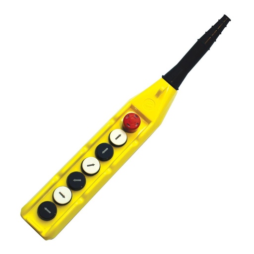 [PL07-E] 7 Button Crane Pendant, Single Speed 7 Button Pendant Station, 6 Bidirectional Buttons, 1 E-Stop Button