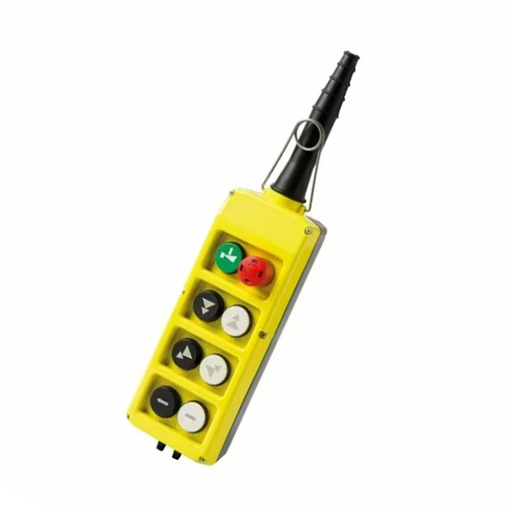 [PLB08D4-E] 8-Button Pendant Station | Double Row | 6 Bi-Directional Push Buttons | 4 Two-Speed | 1 Alarm Button | 1 E-Stop | 12NO + 1NC Contacts | ASI PLB08D4-E