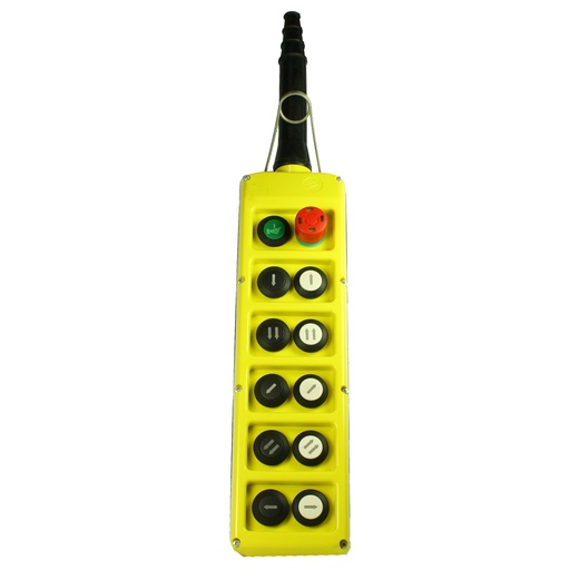 [PLB12-E] 12 Push Button Pendant Station, Double Row, 10 Directional, Alarm, E-Stop