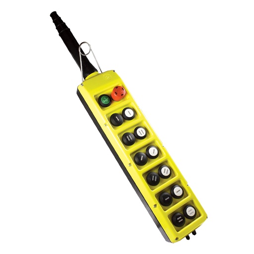 [PLB14-E] ASI PLB14-E 14-Button Crane Pendant Station | Double Row | 2-Speed Push Button Controller | Emergency Stop | IP65 NEMA 4X Rated | Industrial Overhead Hoist Control