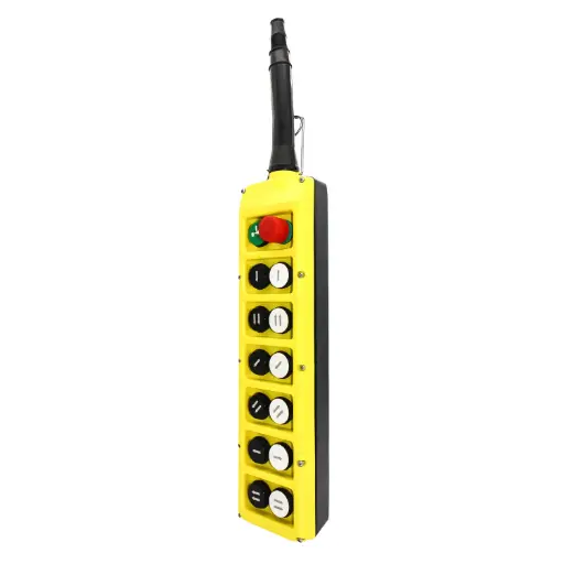 [PLB14-E] ASI PLB14-E 14-Button Crane Pendant Station | Double Row | 2-Speed Push Button Controller | Emergency Stop | IP65 NEMA 4X Rated | Industrial Overhead Hoist Control