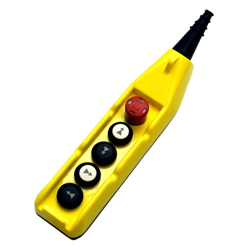 [PLN05D4] 5 Button Crane Pendant Push Button Station, Single Row, Double Speed, E Stop, 1 NC/8NO Contacts