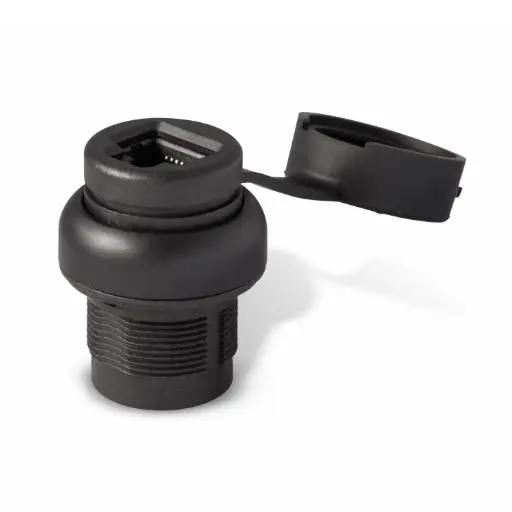 [PP2RJ45BL] ASI PP2RJ45BL Bulkhead RJ45 Connector Cat5 | IP67, Panel Mount, Waterproof, Black Bezel | ASI-D100RJ45N is a replacement
