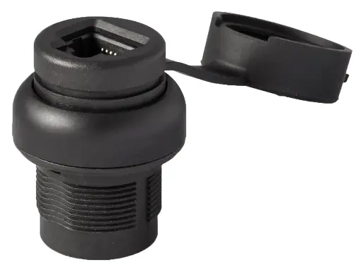 [PP2RJ45BL] ASI PP2RJ45BL Bulkhead RJ45 Connector Cat5 | IP67, Panel Mount, Waterproof, Black Bezel