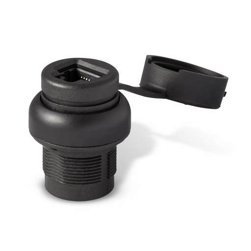 [PP2RJ45BL] DISCONTINUED: USE ASI-D100RJ45N | ASI PP2RJ45BL Bulkhead RJ45 Connector Cat5 | IP67, Panel Mount, Waterproof, Black Bezel