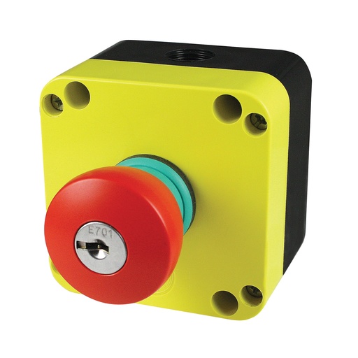 [PPFN1C4NX-KIT] Emergency Stop Push Button Station With Key Release E Stop Button,IP65 Yellow Enclosure and 1 Normally Closed Positive Opening Contact
