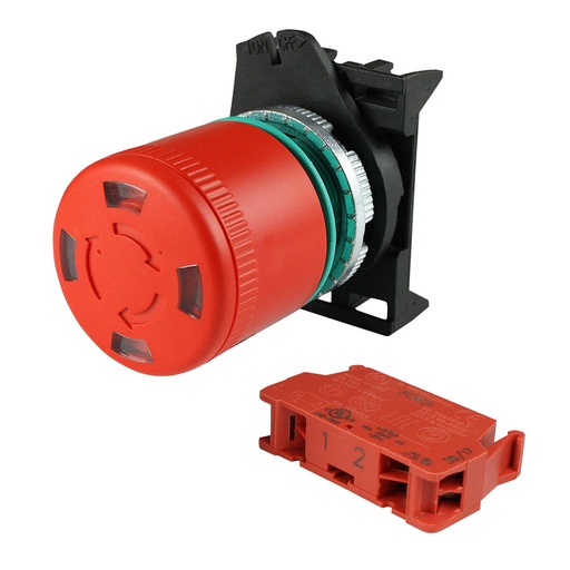[PPFN1R3S-1NC] Emergency Stop Push Button With Visual Status Indication, Includes 1 NC Contact, 30mm, Twist to Release
