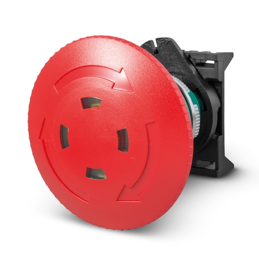 [PPFN1R6S-1NC] Emergency Stop Push Button With Green Visual Status Indication, Includes 1 NC Contact, 60mm Head, Twist to Release