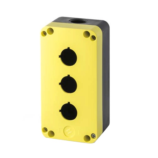 [PQ03K] Push Button Enclosure, 3 Hole, Accepts 22mm Devices, Polycarbonate Nonmetallic Push Button Enclosure, Yellow Top