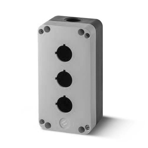 [PQ03KGN] Push Button Enclosure, 3 Hole, Accepts 22mm Devices, Polycarbonate Nonmetallic Push Button Enclosure, Gray Top