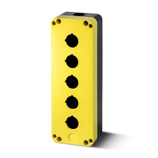 [PQ05K] Push Button Enclosure, 5 Hole, Accepts 22mm Devices, Polycarbonate Nonmetallic Push Button Enclosure, Yellow Top