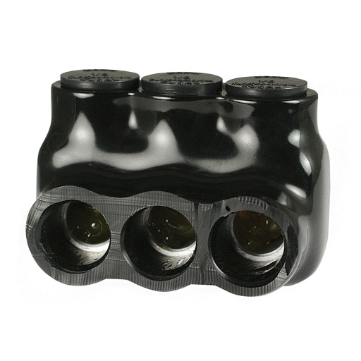 [AICS1-0-3] Insulated Multi Tap Connector, 3 Port, 14 AWG-1/0 AWG, 600V, Black Insulation, Single Side Wire Entry, UL Listed 486B