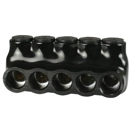[AICS1-0-5] Insulated Multi Tap Connector, 5 Port, 14 AWG-1/0 AWG, 600V, Black Insulation, Single Side Wire Entry, UL Listed 486B