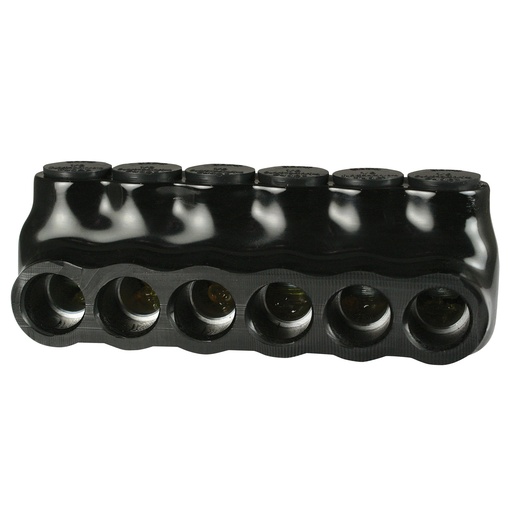 [AICS1-0-6] Insulated Multi Tap Connector |  6 Port | 14 AWG-1/0 AWG |  600V Class | Black Plastisol Insulation | Single Side Wire Entry | UL Listed 486B