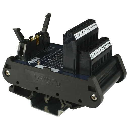 [10001] 14-Pin IDC Ribbon Cable Connector to Screw Terminal Block Interface Module | 2.0A, 120V AC | 26-12AWG | DIN Rail Mount | IDC Breakout | Type IMRC14 | ASI 10001