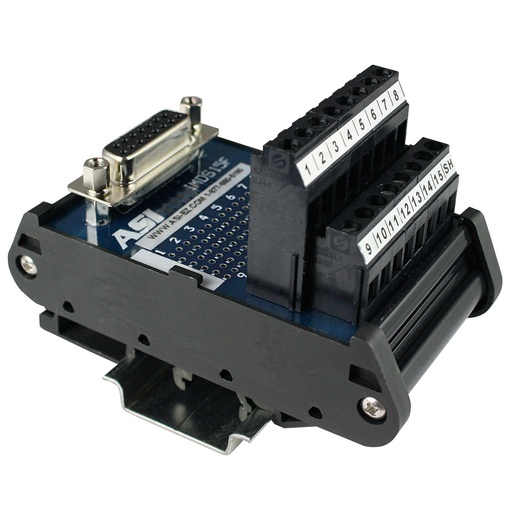 [11003] 15 Pin Female D-Sub Connector to Screw Terminal Block Interface Module, DIN Rail Mount