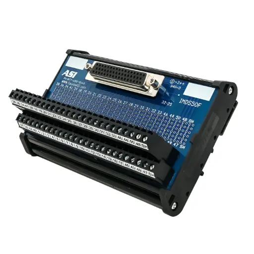 [11009] IMDS50F | 50-Pin Female D-Sub to Screw Terminal Block Interface Module | 2.5A, 120V AC | 26-12AWG | DIN Rail Mount | RS232 Breakout Board | Industrial Interface Module | ASI 11009