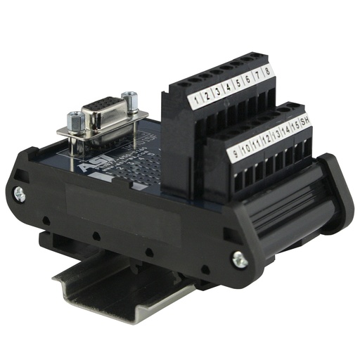 [11101] ASI 11101 (Type IMHD15F)  DIN Rail Breakout Board | 15-Pin High-Density Female D-Sub to Screw Terminal | Secure Mounting | Industrial Interface Module