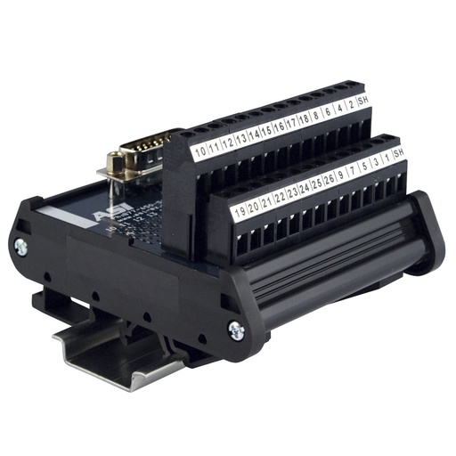 [11102] ASI 11102 | High Density 26-Pin Male D-Sub to Screw Terminal Block Interface Module | 2.5A, 120V AC | 26-12AWG | DIN Rail Mount | RS232 Breakout Board | Industrial Interface Module | 