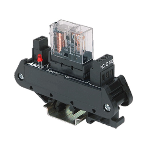 [14001] 12V DC Relay Interface Module, Pluggable Relay, 10 Amp, 250 VAC Contact, 24-12 AWG, Spdt, DIN Rail Mount