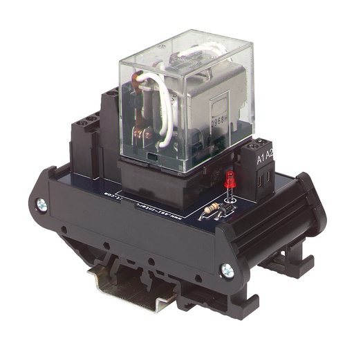 [14049] 12Vdc Relay Module, Led Coil Status, Fixed Relay, 10 Amp, 110 VAC Contact, 24-12 AWG, 4Pdt, DIN Rail Mount