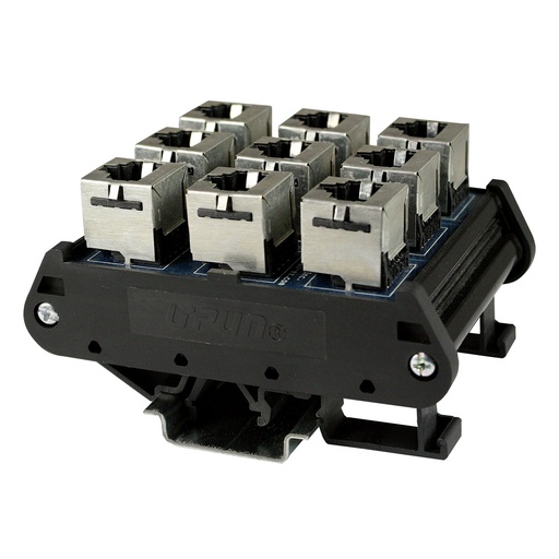 [16033] 9 Port RJ45 DIN Rail Patch Panel, 3 Circuits of 3, Shielded RJ45 Ethernet Circuits, 16033