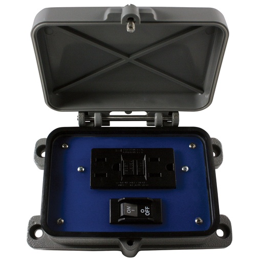 [RAI-GFCI-109B] Industrial Service GFCI Power Outlet | 120VAC GFCI Receptacle | 15A Circuit Breaker On/Off Switch | NEMA 4X/IP65