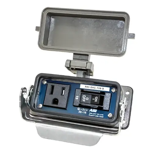 [RAI-SAC-109B] Industrial Service Power Outlet | 120VAC Receptacle | 15A Circuit Breaker On/Off Switch | NEMA 4X/IP65