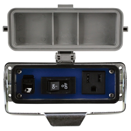 [RAI-SAC-RJ45-CB-3] Panel Interface Connector with 3A Circuit Breaker, 120V AC Receptacle, and RJ45 Ethernet Port | Aluminum Housing with Locking Cover | IP65 & UL Type 4 Rated