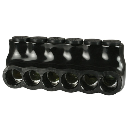 [AICS2-0-6] Insulated Multi Tap Connector |  6 Port | 6 AWG-2/0 AWG |  600V Class | Black Plastisol Insulation | Single Side Wire Entry | UL Listed 486B