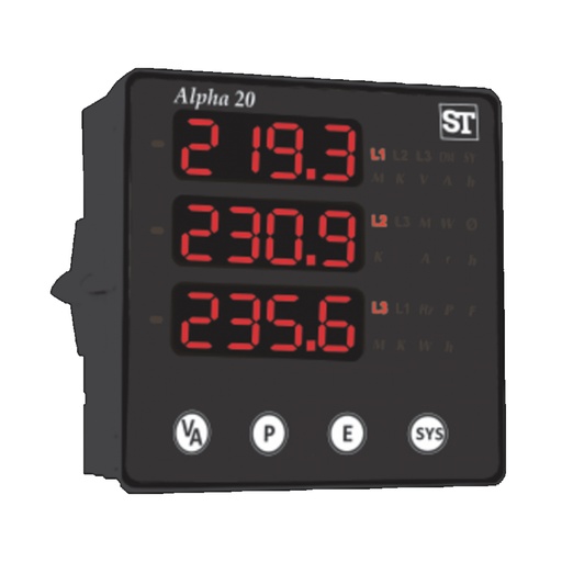 [AP20-311EALR000000] Digital Panel Meter, Alpha 20 Series, 3 Rows, 3 Phase, 100 to 500 V, 1 to 5 Amps, 40 to 300V AC/DC