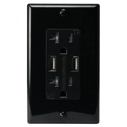 [ATUR3.4-20-B] Wall Outlet with USB Charging Ports 3.4 Amp, Black