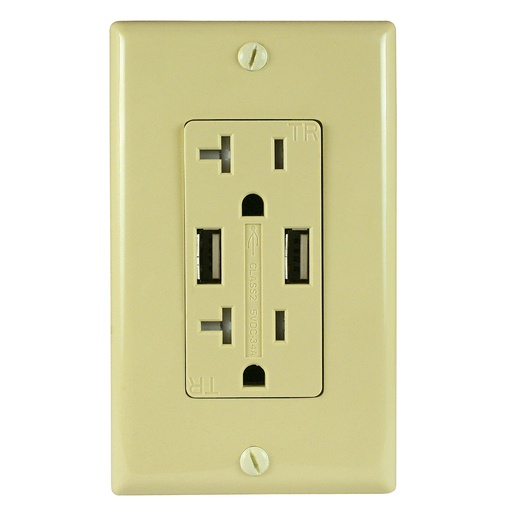 [ATUR3.4-20-I] Wall Outlet with USB Charging Ports 3.4 Amp, Ivory