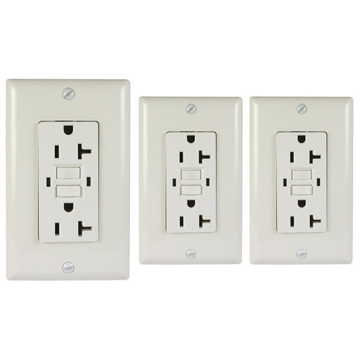 [LTG20-03W] 20A 125V Duplex GFCI Outlet | Self-Test | White | UL Listed | Includes Wall Plate | 3-Pack