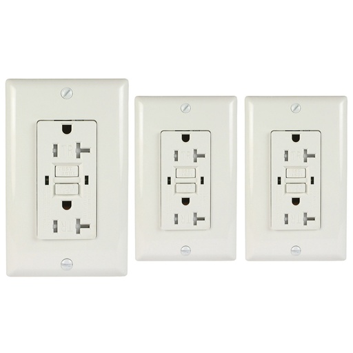[LTG20TR-03W] 20A 125V Duplex GFCI Outlet | Self-Test | White | Tamper Resistant | UL Listed | Includes Wall Plate | 3-Pack