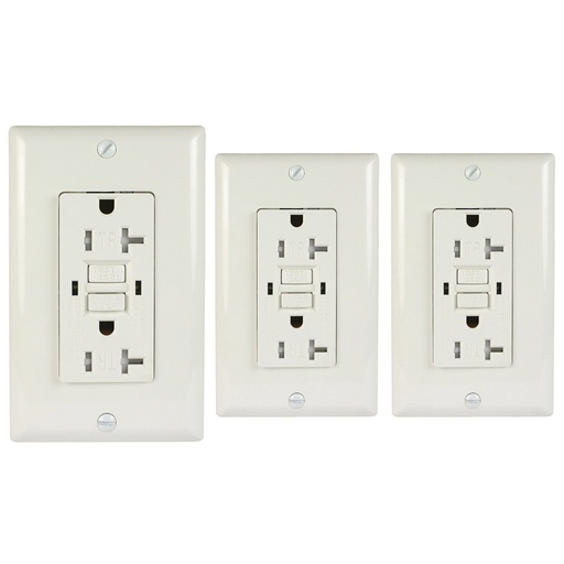 [LTG20TR-03W] TR GFCI Receptacle 20A Wall Plate White Self Test UL 3 Pack