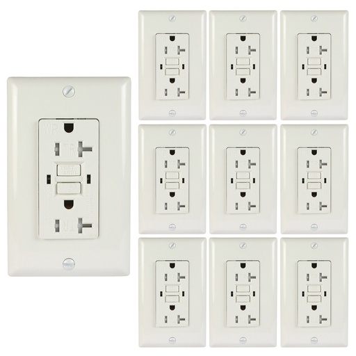 [LTG20TRWR-10W] 20A 125V Duplex GFCI Outlet | Self-Test | White | Tamper Resistant | UL Listed | Includes Wall Plate | Tamper Resistant & Weather Resistant | 10-Pack