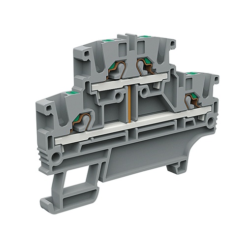 [EFD210GR] 2 Level Push In Terminal Block With Levels Connected, DIN Rail Mount, 5.2mm, UL 24-12 AWG, 20A, 600V, Gray Housing, 