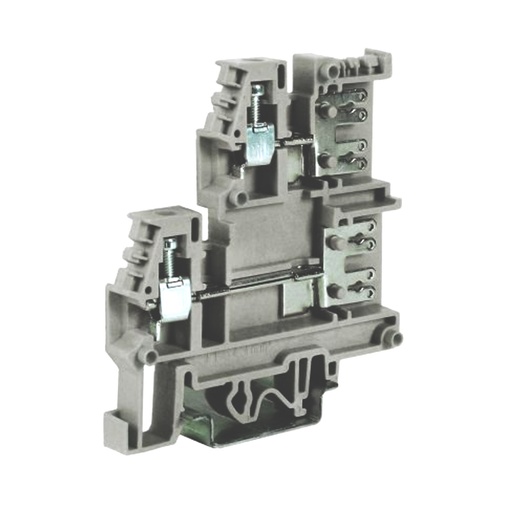 [FF100GR] Tab/Screw Clamp Connection 2-Level Feed-Thru DIN Rail Mounted Terminal Block, 20-10 AWG, Gray, Offset
