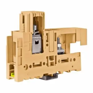 [GP500] High Current Terminal Block, DIN Rail Mount, 300 Amp Bolt Connection To Clamp Feed Through Terminal Block, 1000V IEC Rating, 