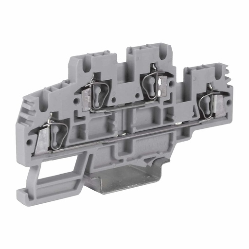 [HD100GR] Spring Clamp 2-Level Feed-Thru DIN Rail Terminal Block, 24-12 AWG, Gray