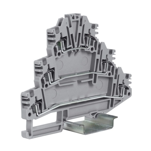 [HD510GR] 3 Wire Spring Clamp DIN Rail Terminal Block, 24-12AWG, 20A, 600V Ul Ratings, Gray
