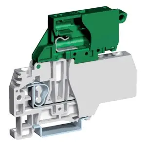 [HF210GR] Fuse Terminal Block With Spring Terminal Connections, Accepts 6.3mm X 32mm Glass Fuse, DIN Rail Mount, Lever Style Fuse Terminal Block, 