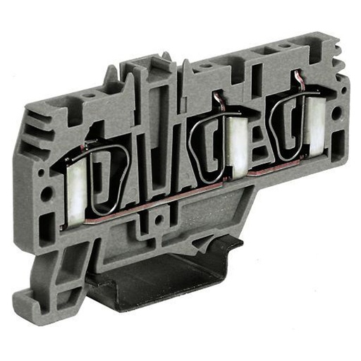 [HM210GR] 3 Wire Spring Terminal Block, DIN Rail Mount, Screwless Feed Through Terminal Block For 3 Wires, 28-10 AWG, 30 Amp, 600V, 6.2mm, 