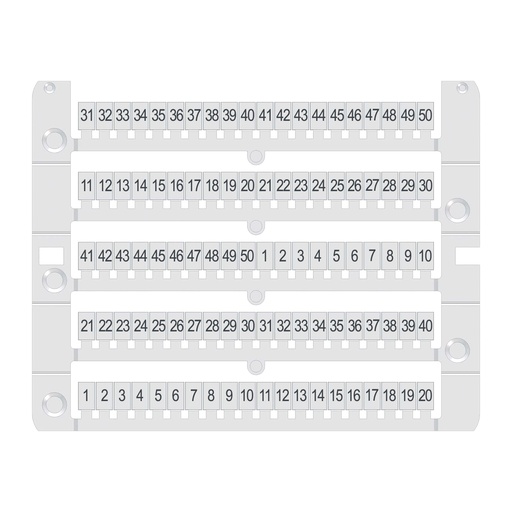 [NU0851001V] Terminal Block Markers, Numbered 1 to 50, Vertical Position, Universal 5.2 mm Pitch, 8 mm High,100 Markers per Card (500/PK)