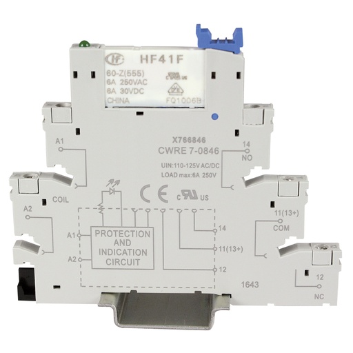 [X766846] Terminal Block Relay, Pluggable SPDT 115Vac/dc Relay, 250Vac Output, Din Rail Mount, UL Listed, 