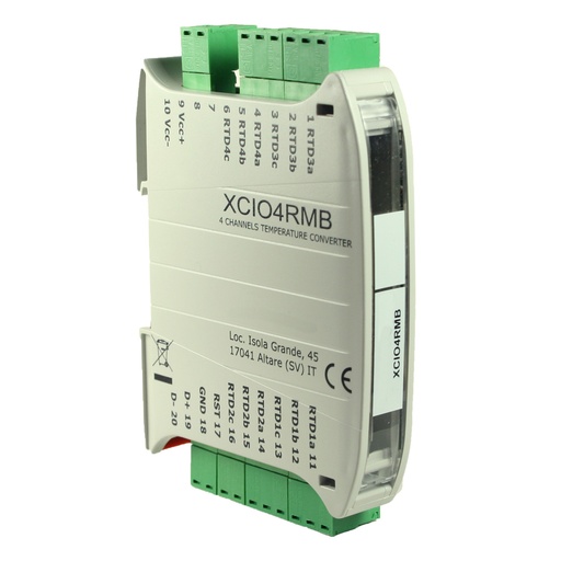[XCIO4RMB] 4 Channel Remote I/O Data Acquisition Module, RTD Input, Modbus RTU Output, DIN Rail Mount