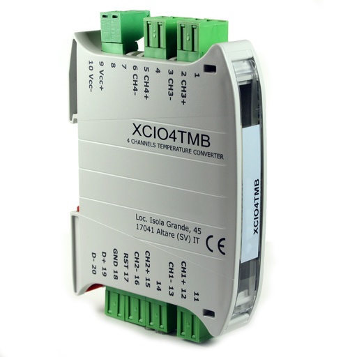 [XCIO4TMB] Thermocouple to Modbus RTU Programmable Thermocouple Sensors Converter, RS485 Interface, 4 Independent Channels