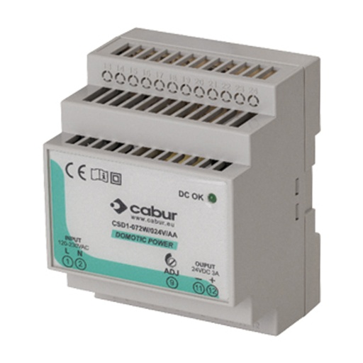 [XCSD1072W012VAA] 12 Vdc, 72W DIN Rail Power Supply, Low Profile, Compact, 120Vac Input, 12Vdc, 5A Output